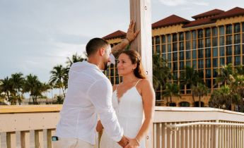 Bride & Groom on the Pier wedding venue in the background